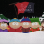 A group of children from South Park stands determined in the snow, holding a "La Résistance" flag amidst a winter landscape.
