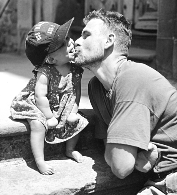 Andrew Kötting and his daughter Eden in the 1990s.