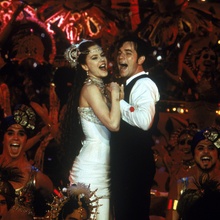 A still from Moulin Rouge of a man and a woman dancing