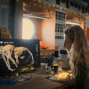 A woman looking at a computer screen