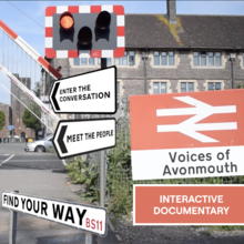 The title image for the interactive documentary, Voices of Avonmouth, depicting various signs asking questions and directing the audience. 